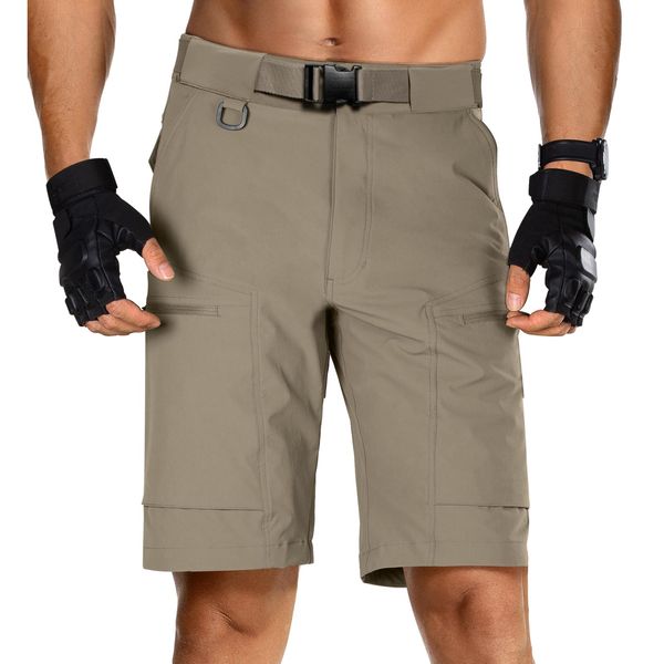 FREE SOLDIER Men's Lightweight Breathable Quick Dry Tactical Shorts Hiking Cargo Shorts Nylon Spandex(Mud 42Wx10L)