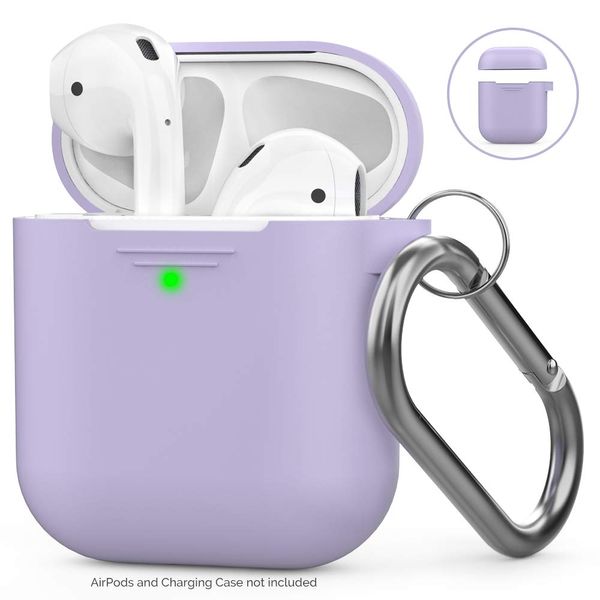 AhaStyle AirPods Case Cover Silicone [Front LED Visible & Supports Wireless Charging] Compatible with Apple Airpods 2&1(2019)(With Carabiner, Lavander)