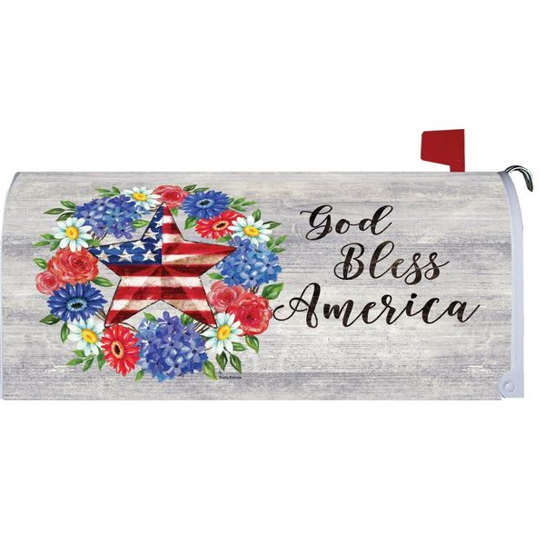 Patriotic Star God Bless America Gerbera Hydrangea Wreath Magnetic Mailbox Cover