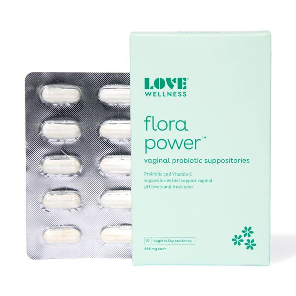 Love Wellness Vaginal Probiotic Suppositories, Flora Power | Fast-Acting Probiotic Strains & Vitamin C for Feminine Health | Supports pH Balance & Fresh Odor | Dairy-Free, Fragrance-Free & Non-GMO