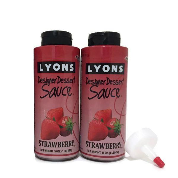 Lyons Gourmet Strawberry Dessert Syrup Bundle (Pack of 2) with Applicator Tip