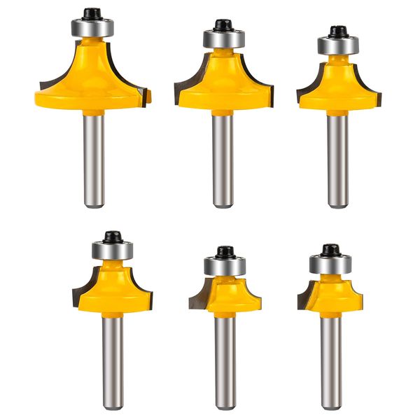 Yueqing Zhongji roundover Router bit 1/4 Shank Router bits 1/4 Shank 1/4-Inch Shank Roundover Edging Router Bit Set Corner Rounding Edge Forming Bit Set 1/2", 3/8", 5/16" ,1/4",3/16",1/8"Radius 6 Pack