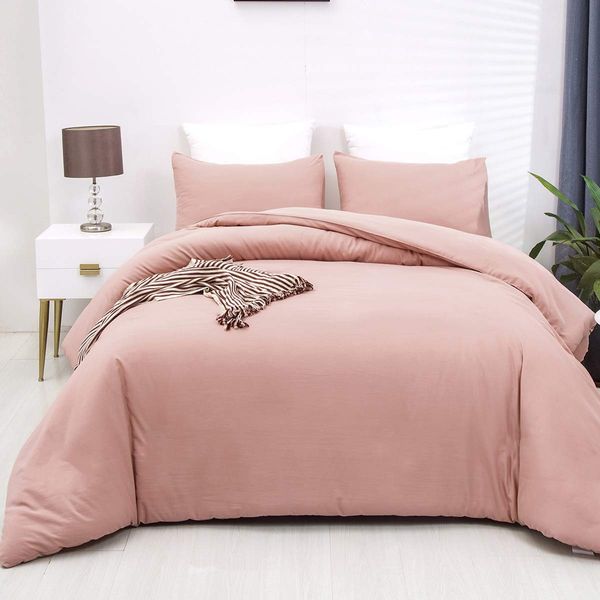 Luxlovery Blush Pink Comforter Set King Dusty Pink Bedding Comforter Sets Women Girls Blush Bedding Set Solid Color Breathable Bedding Comforter Set with 2 Pillowcases