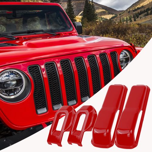 COGEEK Jeep Hood Latch Lock Catch Brackets Cover and Engine Hood Hinge Cover Set, for 2018-2021 Jeep Wrangler JL JLU & 2020-2021 Gladiator JT Exterior Accessories Decoration Stickers 4PCS (Red）