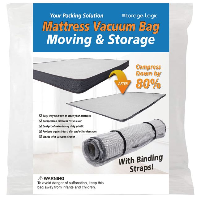 Queen/Full/Full-XL Foam Mattress Vacuum Bag for Moving, Vacuum Seal Mattress Bag with Straps