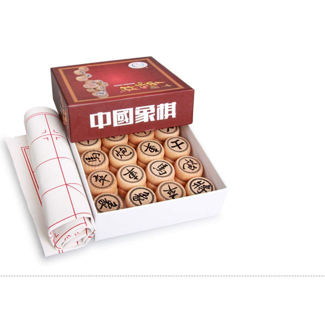 Elloapic Beechwood Xiangqi Chinese Chess Set with Colorful Hard Paper Box,Large Size,3.5CM Diameter