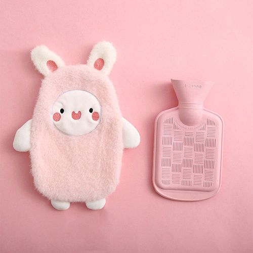 Premium Hot Water Bottle with Soft Cover, Removable 0.5 Litre Children's Hot Water Bottle, Safe and Durable Natural Rubber, Warm Hot Water Bottle, Best Gift (Hare Pink)