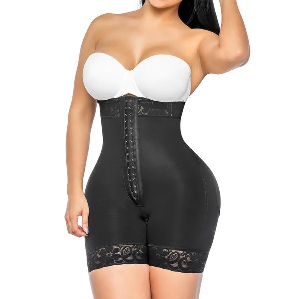 YIANNA Shapewear Damen Bauchweg Stark Formend Miederhose Body Shaper Miederbody Hose Fajas Colombianas Beine Shaping Schwarz 7272 M