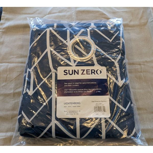 Sun Zero 40x95 Inch Kenwood Navy  Chevron Blackout Grommet Top Curtain Panel