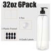 6 Pack Large 32oz Plastic Bottles with Pump for Shampoo Conditioner Body Wash