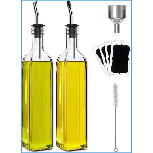 Olive Oil Dispenser Bottle, 2 Pcs Glass Vinegar Dispenser Set with 2 Pourers