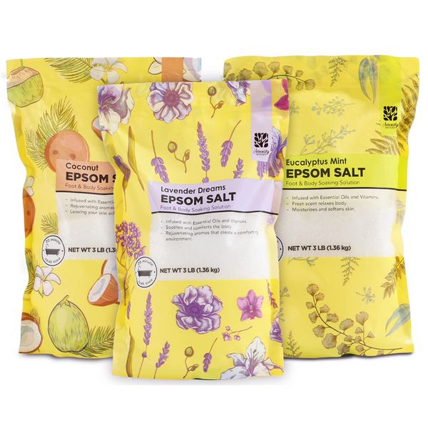 Epsom Salt for Soaking, 9 lb Scented Bath Salts for Women Relaxing, Lavender & Eucalyptus & Coconut, Epsom Salt Bulk Bath Spa Set Gifts for Women, 3lb (Pack of 3)