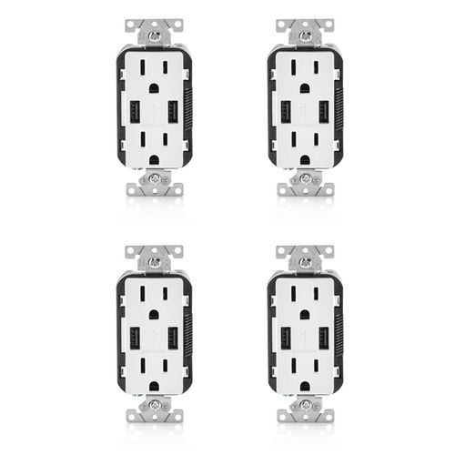 Leviton R02-T5632-0BW 15 Amp White USB & Receptacle Combination Outlet