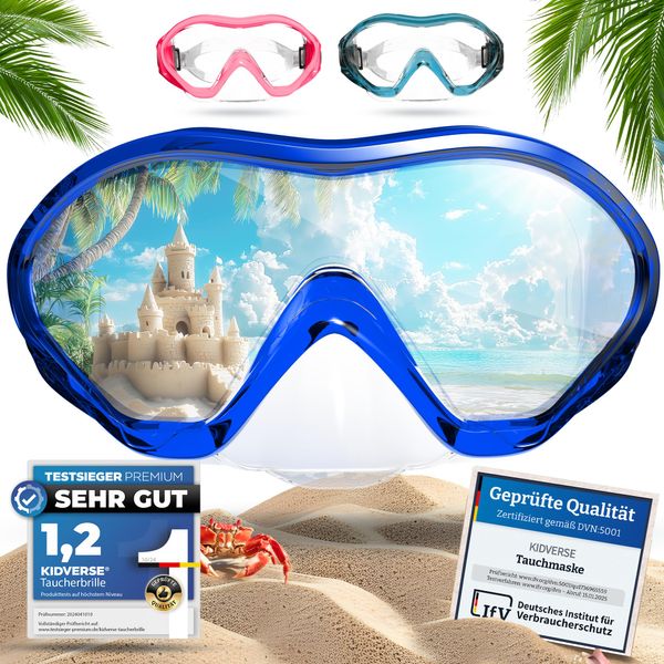 KIDVERSE Taucherbrille Kinder mit Nase - Panorama Tauchmaske - Geprüfte Schwimmbrille Kinder - Tauchbrille mit Nase für Mädchen & Jungen - wasserdichte Kindertaucherbrille