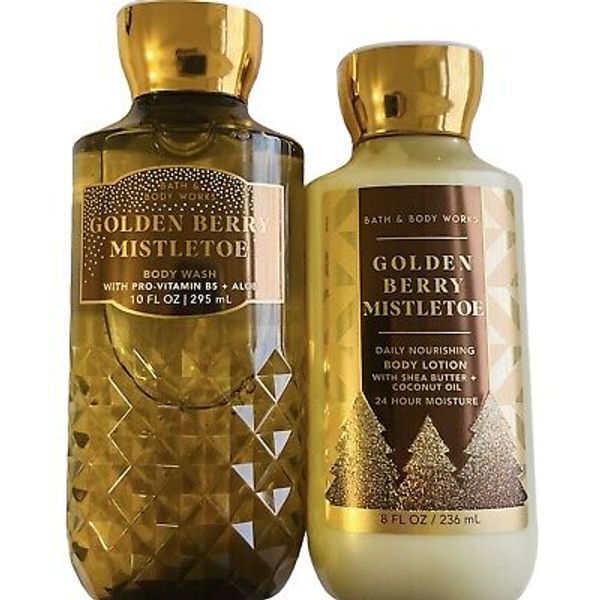 Bath & Body Works Golden Berry Mistletoe Body Lotion & Body Wash Set Of 2 NEW