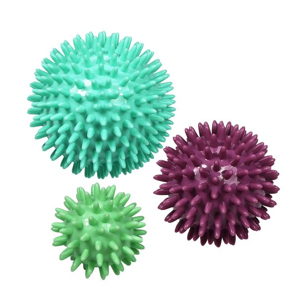 Spiky Massage Ball Stress Reflexology - Pack of 3 by ResultSport - 6cm, 8cm, 10cm - Plantar Fasciitis Recovery, Trigger Point Massage - Myofasical Relief, Exercise Ball, Spike Physio Pilates Balls