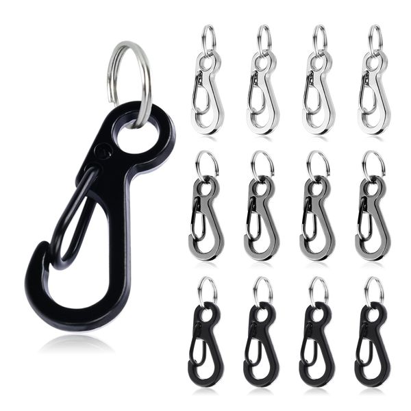 CooBigo 12 Sets Tiny Carabiner Clip Metal Small Spring Snap Hooks 1 inch Mini Paracord Hanging Clips for Camera Strap, Flashlight, Key Chain