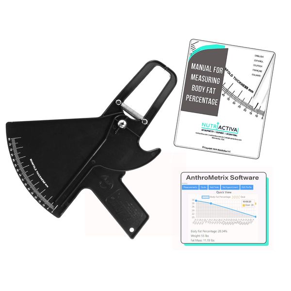 Slim Guide Skinfold Caliper with Body Fat Software and Multilingual Manual (Black)