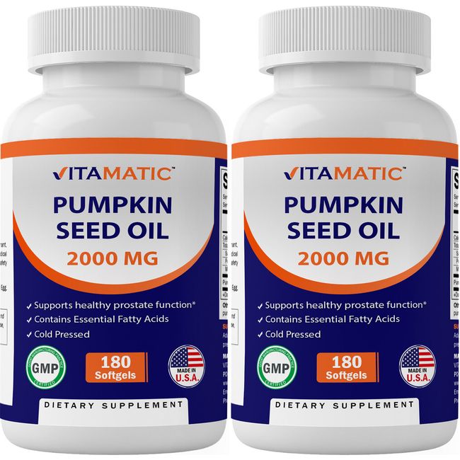 2 Pack -Vitamatic Pumpkin Seed Oil 2000mg Softgel Capsules/serving 360 Softgels