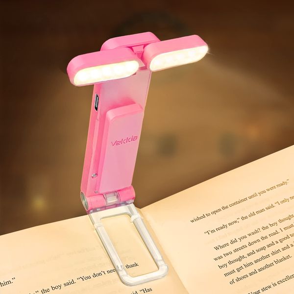 Vekkia 10 LED USB Rechargeable Book Light for Reading in Bed, Portable Clip-on LED Reading Light, Bookmark Lamp with 3 Colors & 5 Brightness, Perfect for Book Lovers.(Pink)