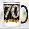 70th Birthday Gift Coffee Mug Personalized Name Ceramic Cup Black Gold Diamond Pattern