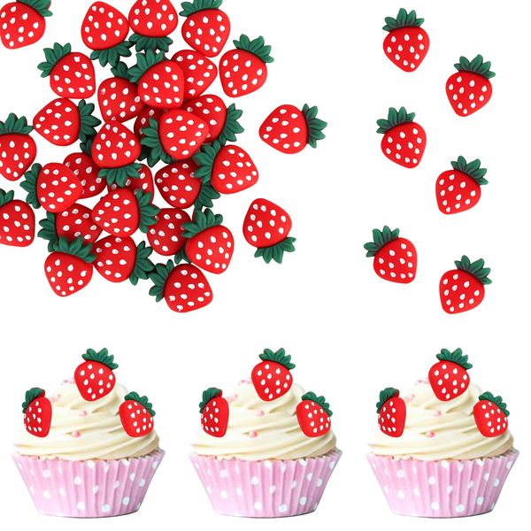 30 Pack Strawberry Cupcake Toppers Red Glitter Strawberry Cupcake Picks for Fruit Baby Shower Kids Birthday Summer Berry Cupcake Decorations Party Supplies