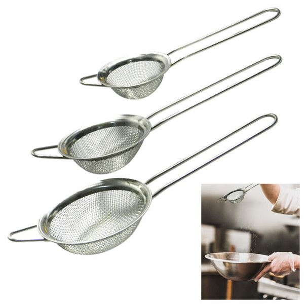 3 Pc Colander Mesh Strainer Handle Fine Sieve Flour Sifter Food Drainer Separate