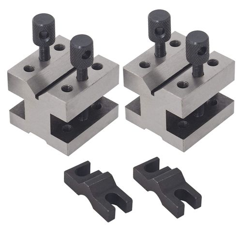 findmall V Blocks with Clamp Set Hardened Steel 90 Degree Angle Accuracy V Block Set 1-3/8 x 1-3/8 x 1-3/16 Multi-use Gauge Gage Machinist Tool with Wooden Case