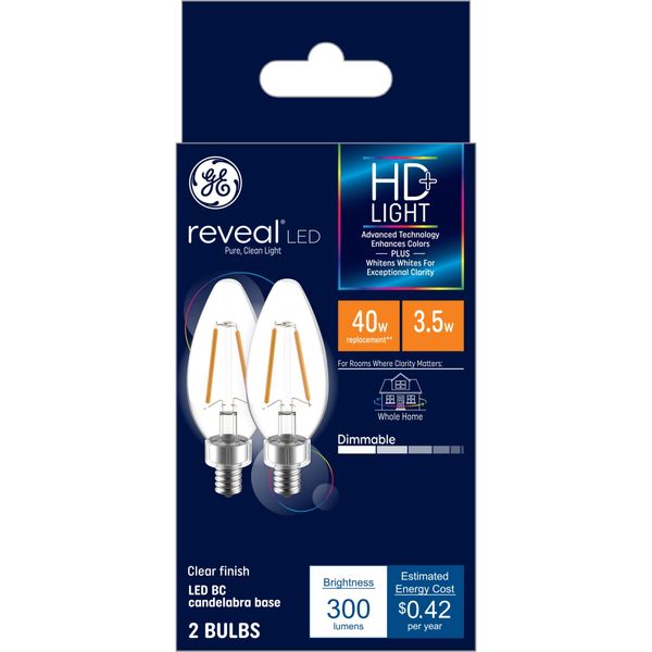 GE Reveal LED Light Bulbs, Candle Lights, 60 Watts, Clear Decorative B11 Bulbs, Small Base (8 Pack)