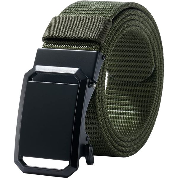 LionVII Mens Ratchet Belts, Web Breathable Fabric Mens Belts for Work Outdoor Sport Hiking - Adjustable[53" L x 1.5" W](Army Green)