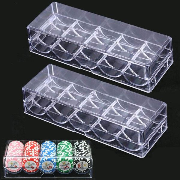 ZYHDFH 2 PCS Poker Chips Box Poker Chips Holder Tray Poker Chip Tray Box Clear Acrylic Box Container Chips Storage Case Portable 100 Chips Poker Chip Tray with Lid for Party Home Casino Game