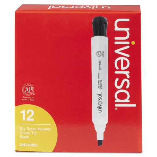 Universal 43651 Dry Erase Marker, Chisel Tip, Black, Dozen