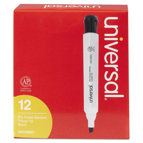 Universal 43651 Dry Erase Marker, Chisel Tip, Black, Dozen