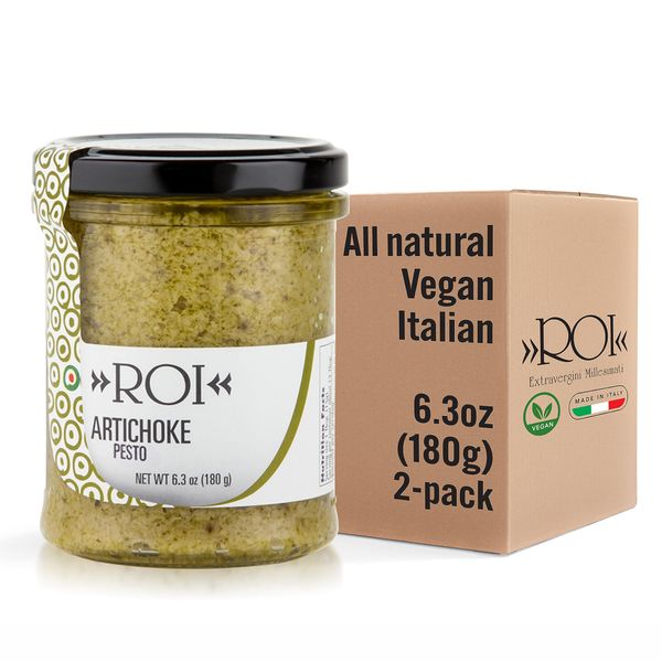 ROI Italian Artichoke Dip - Gourmet, Healthy, Vegan, Natural Artichoke Pesto for Bruschetta, Spinach Artichoke Dip, Sandwich Spread 6.3oz (180g) - Pack of 2