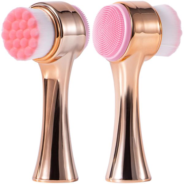 Yebeauty Facial Cleansing Brush, Silicone Manual Clean Brush, Ultra Fine Soft Bristles Exfoliating Face Wash Brush, Pore Deep Cleansing Double Side Tool for Massaging, Makeup Removal, Gold