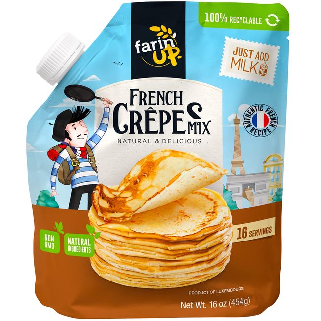 Farin'UP French Crepe Mix, Just Add Milk, 16oz | No Crepe Pan Needed | Resealable, No Mess Packaging (Pack of 1)