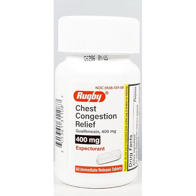 Rugby Chest Congestion Relief Guaifenesin 400 mg 60 Tablets - Exp Date 04-2026