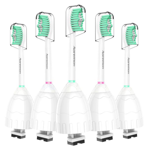 Aoremon Toothbrush Heads Compatible with Sonicare E-Series Essence Xtreme Elite Advance CleanCare Philips Screw-On Electric Toothbrush Handles, 5 Refills Replacement Brush Heads