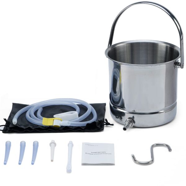 TEMONTIAN Coffee Enema Bucket Kit, Enema Kit for Colon Cleansing Bucket, Home Colonic Kit，Enema for Men/Women，for Cleansing and Detoxifying Enemas, Suitable for Coffee，Stainless Steel Bucket