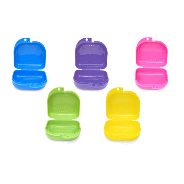 Retainer Case – 5pcs Durable Large Retainer Cases with Ventilation Holes For Orthodontic Retainer, Invisalign, Mouth Guard and Denture Storage. Tight Snap Lock, Color May Varies