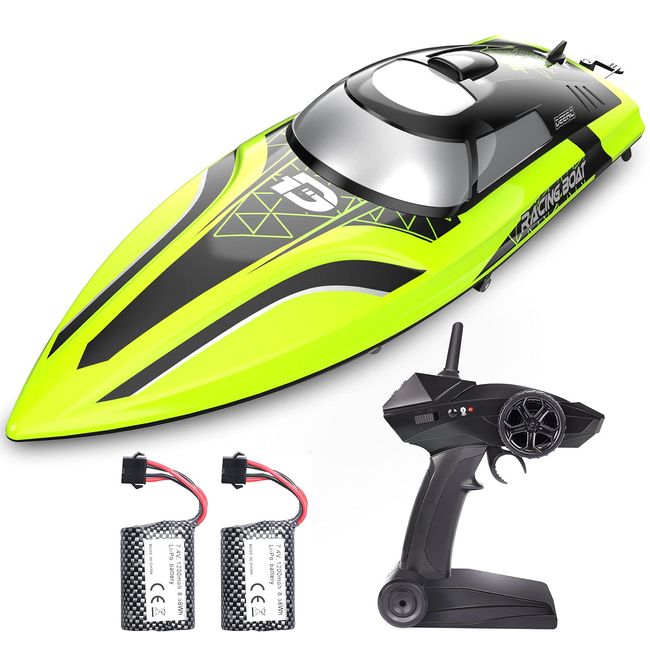 DEERC Radio Boat, High Speed, 25 km/h, For Kids, RC Remote Control, Waterproof, 2 Batteries, 30 Minutes of Operation Time, RC Speed Boat, Overturn Recovery, Low Voltage Alarm, Toy, 2.4 GHz Radio