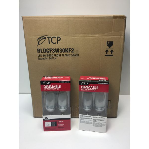 TCP LED Frosted Flame Tip Dimmable E12 15 Watt Equivalent Full Case (48) Bulbs