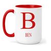 grabmybits Ben Personalized Initial Mug - Custom Name Ceramic Cup for Tea or Coffee Gift - Red