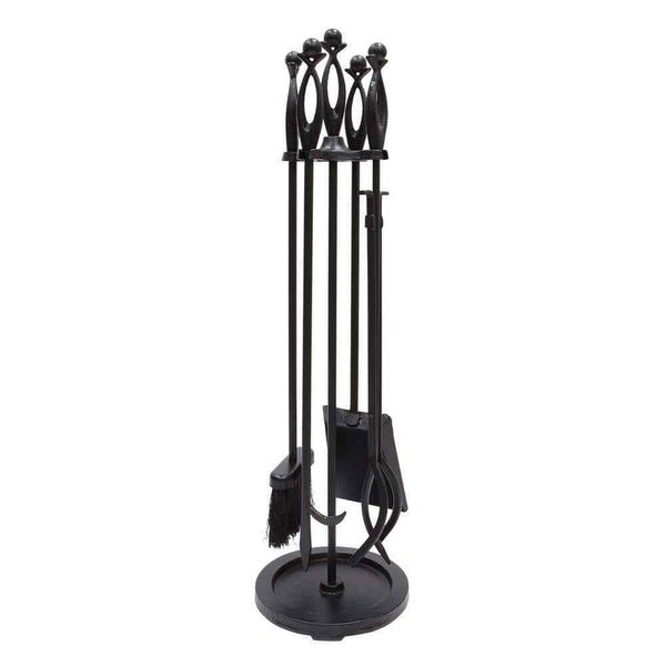 30"Tall 5-Piece Black Lincoln Retro Mid-Century Fireplace Tool Set