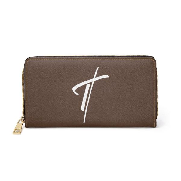 Womens Wallet, Zip Purse, Dark Brown & White Cross - One size