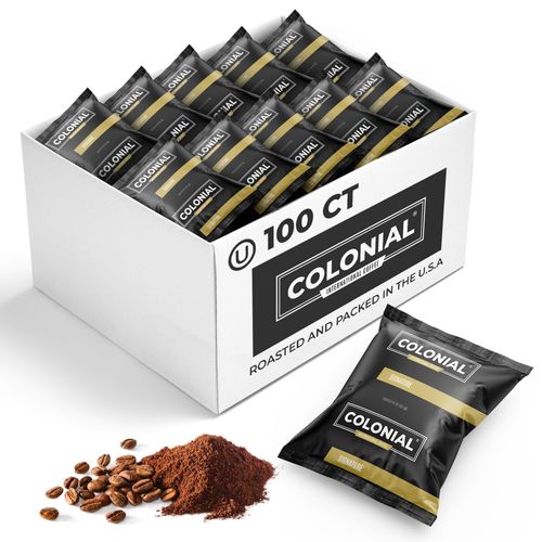 Colonial Coffee 100 Count Single Pot Coffee Packets – 100% Arabica Breakfast Blend Medium Roast | Pre-Measured Frac Packs for 12 Cup Maker | Bulk Ground Gourmet Coffee for Home & Office