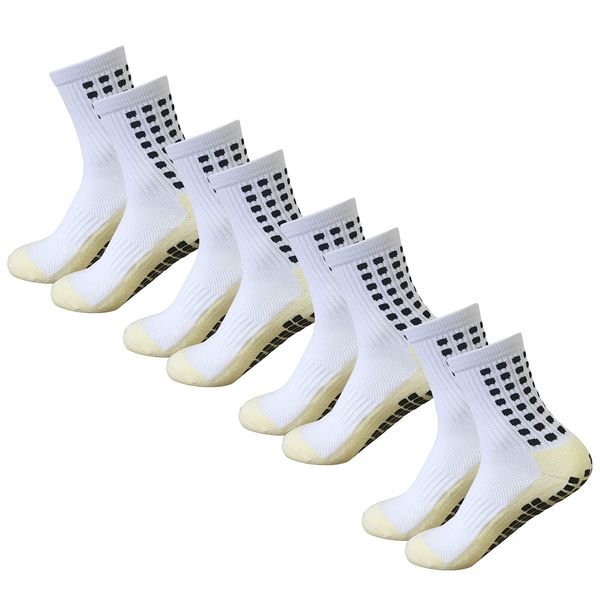 Yufree Men's Soccer Socks Anti Slip Grip Pads for Football Basketball, 4 Pair (White)