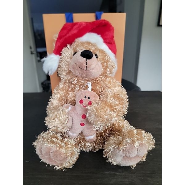 Dan Dee Christmas Bear Holding Gingerbread Man 16" Plush Soft Stuffed Animal Toy