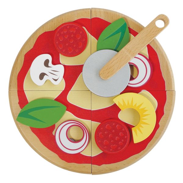 Le Toy Van - Childrens Wood Pretend Play Food | Wooden Honeybake Pizza Pretend Food Toy Playset | Toy Kitchen Accessories Play Food Role Play Toy (TV279)