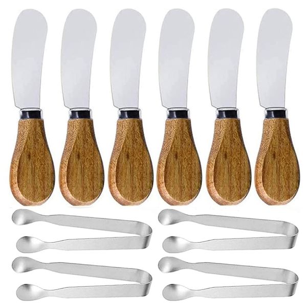 Linwnil Charcuterie Board Accessories Set,10-Piece Cheese and Butter Spreader Knives & Serving Tongs,Wooden Handle Cocktail Knives